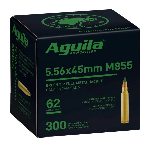 Aguila Ammunition 5.56NATO Rifle Ammo - 62 Grain | FMJ Green Tip | 300rd Box